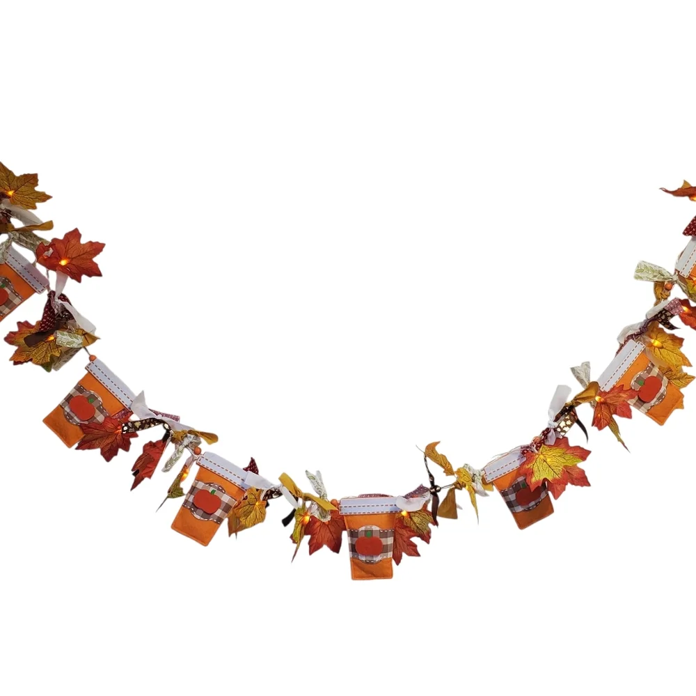 NWOT Autumn LED Lighted Garland with Latte Pumpkin Cups Banner